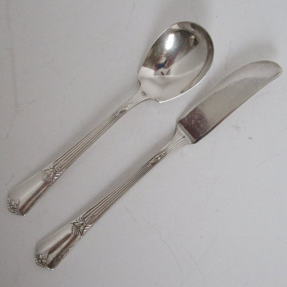 silver butter knife and sugar spoon set